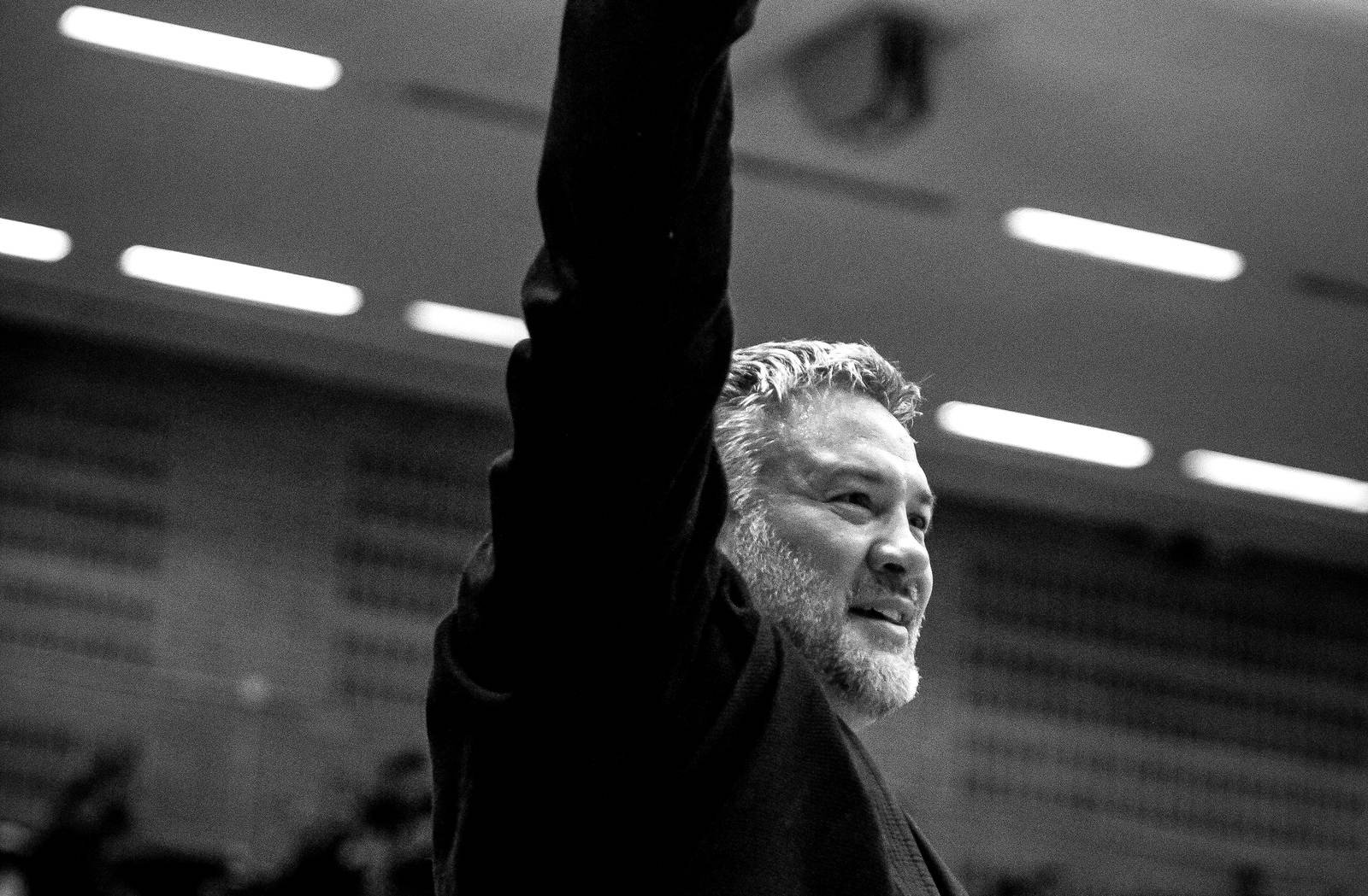 Bruno Ivan Tomasetti after a match, arm raised